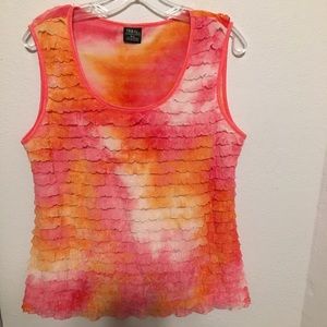 Tribal Ruffled tie dye sleeveless blouse goodness! Large